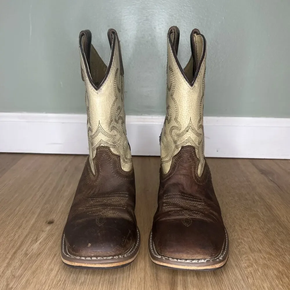 SMOKY MOUNTAIN Youth 2.5 Boots Cowboy Western Square Toe Leather Brown Cream